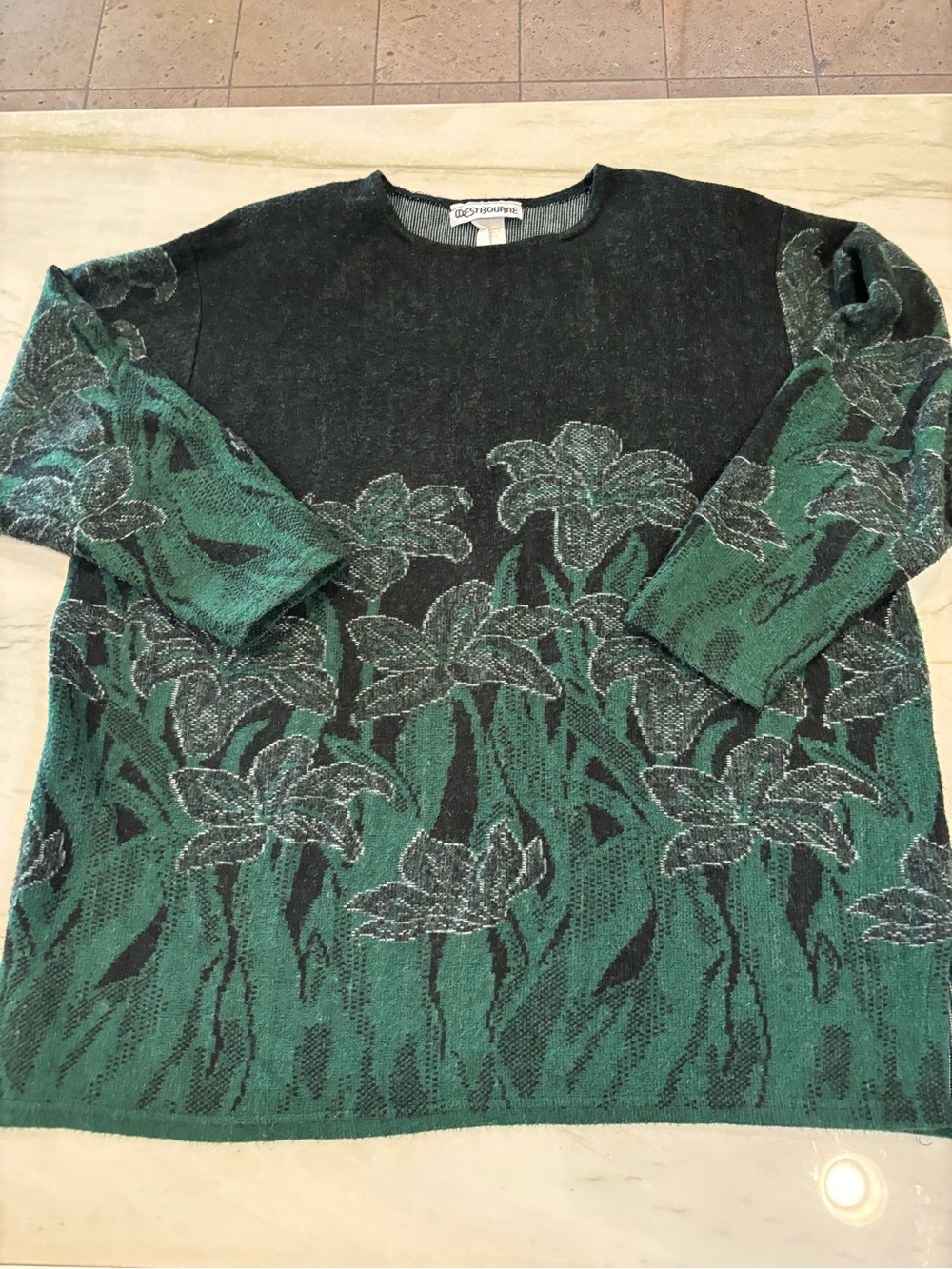 Vintage Westbourne  Green & Black Floral Sweater 2XL